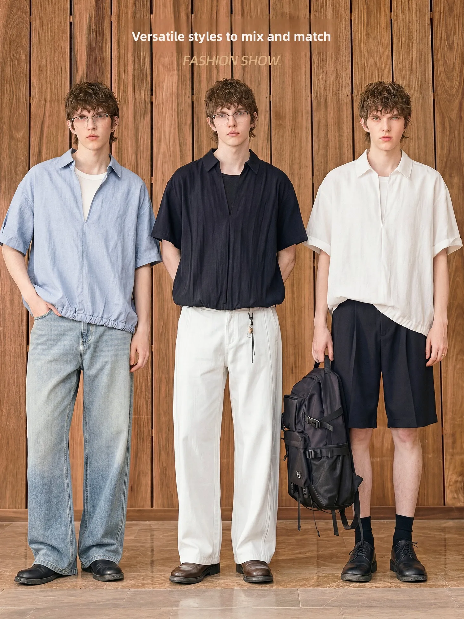 Loose Fit Men's Short Sleeve Shirt Breathable Thin Fake Two-Piece Crew Neck Casual Style Regular Length Pure Color Summer Shirt