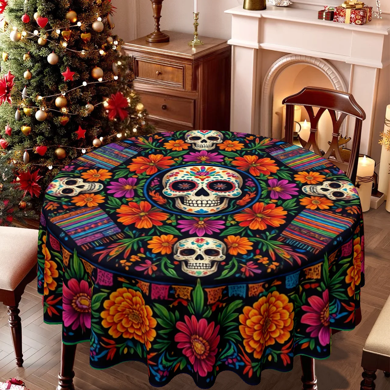 One tablecloth, with a Halloween theme, featuring bright flowers, suitable for the family kitchenzyc