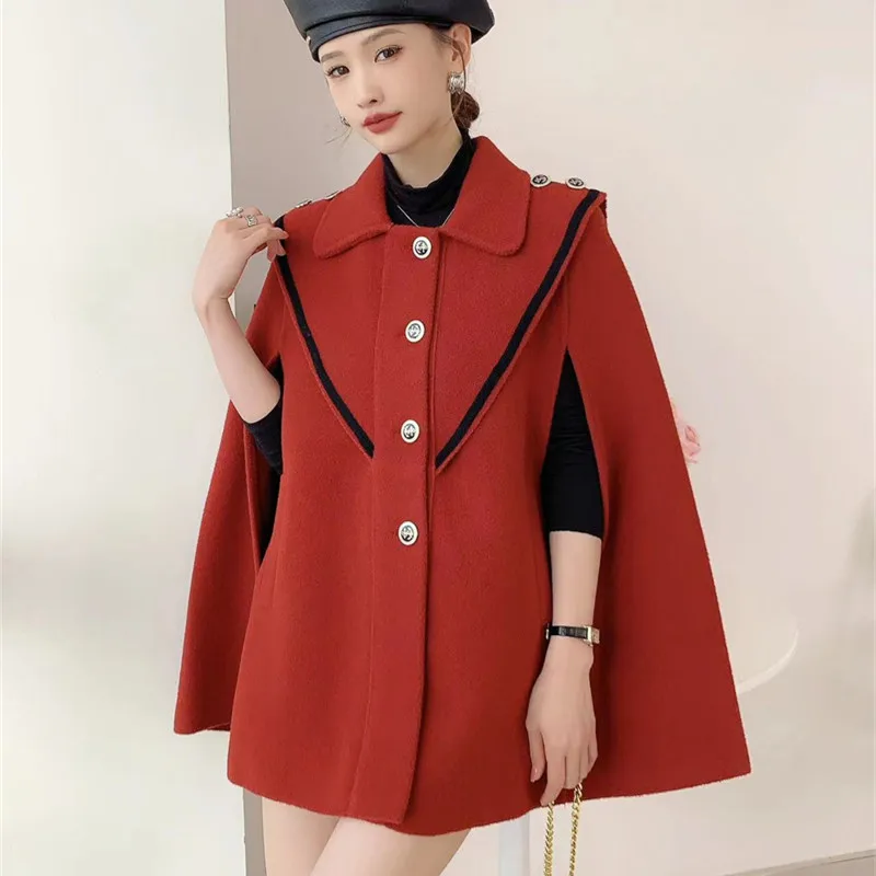 Korean version of high-end thickened woolen cape knitted cardigan autumn and winter new foreign style navy collar sweater