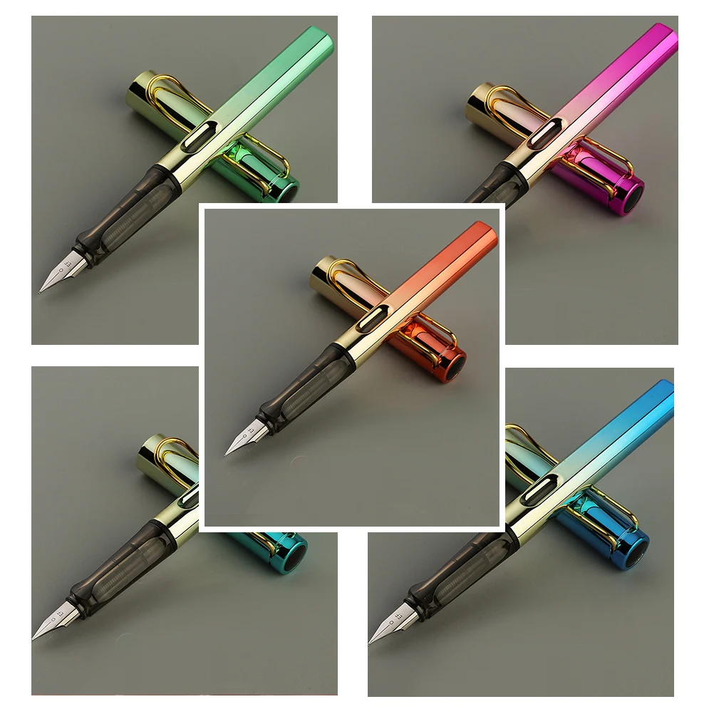 5Pcs Fountain Pen Refillable Writing Tool Colored Office Supply for Student Practice Portable Stationery Smooth Writing