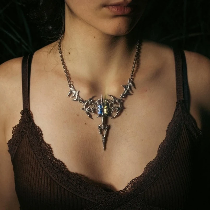 

Glass Brutalist Y2k Handmade Necklace Bubble Claw Crystal Pillar Thorns Organic Claws Point Soldered 18+2inch Jewelry
