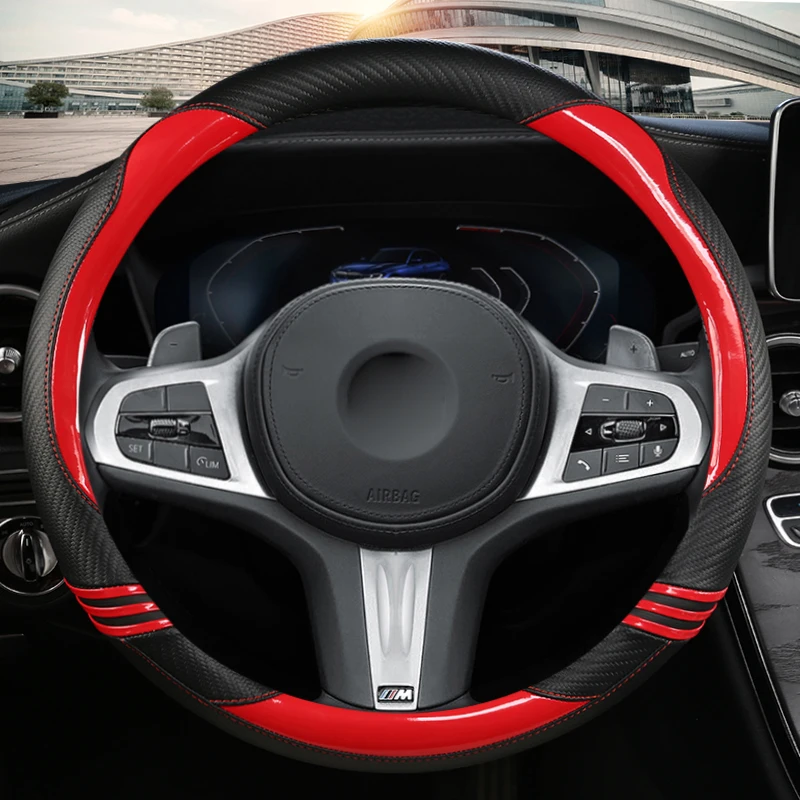 Carbon Fiber Leather Car Steering Wheel Cover For BMW 1 2 3 4 5 6 7 8 Series X1 X2 X3 X4 X5 X6 X7 M3 M4 M5 M6 Auto Accessories