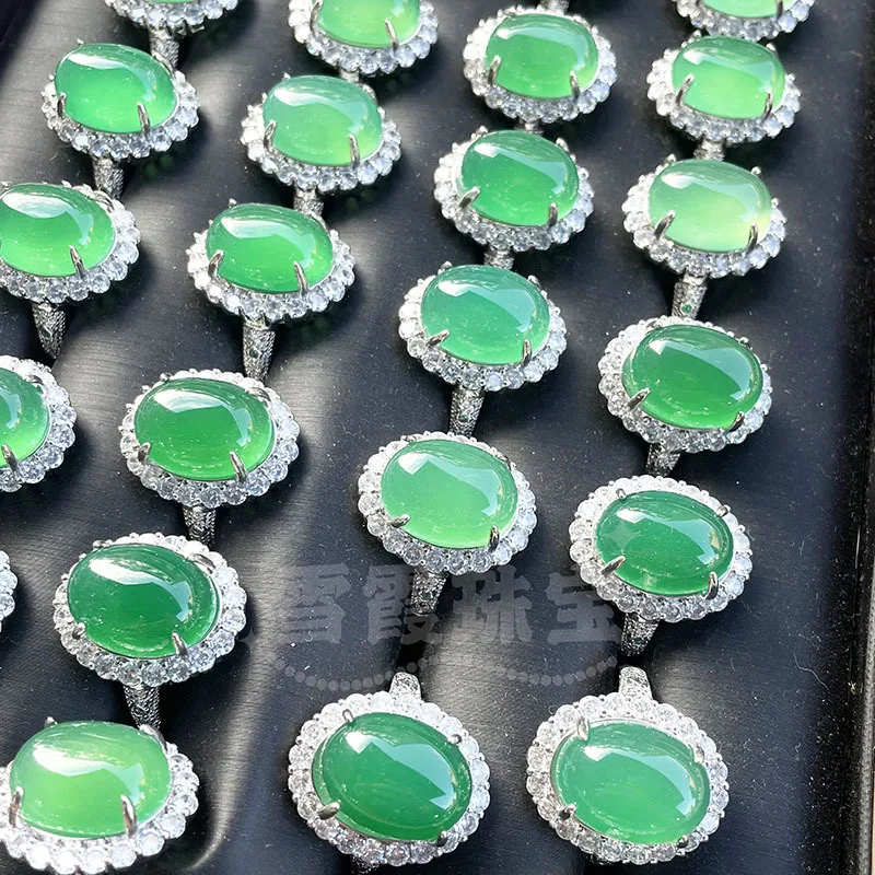 Green Chalcedony Vintage Style Agate Adjustable Large Full Ring