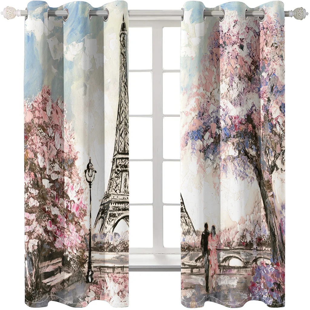 Romantic Paris Eiffel Tower Artist Photography Works Luxury Living Room Bedroom Decor Curtains 2 Panels