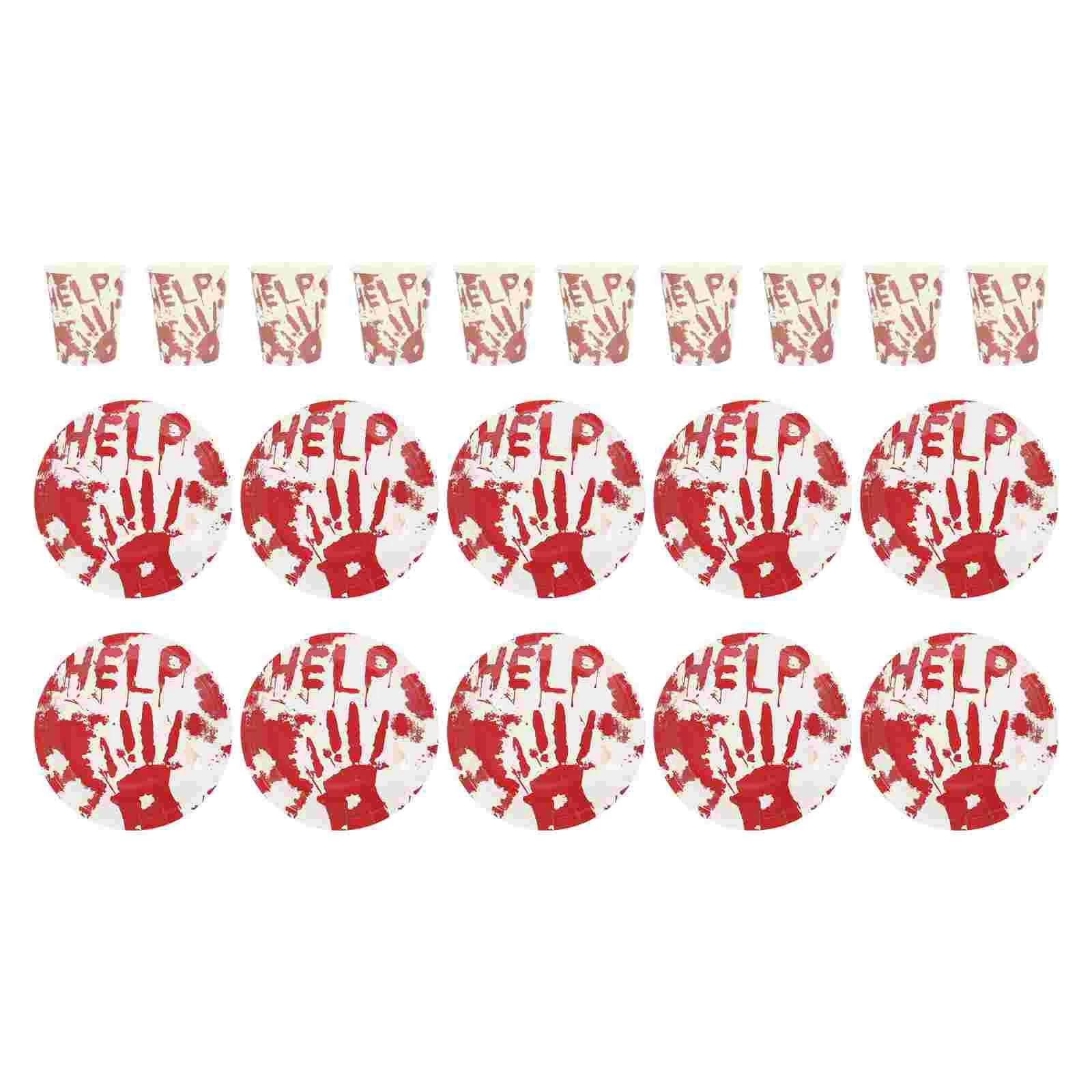

Bloody Handprint Plate Paper Cups Cake Plates Food Serving Tableware for Halloween Party
