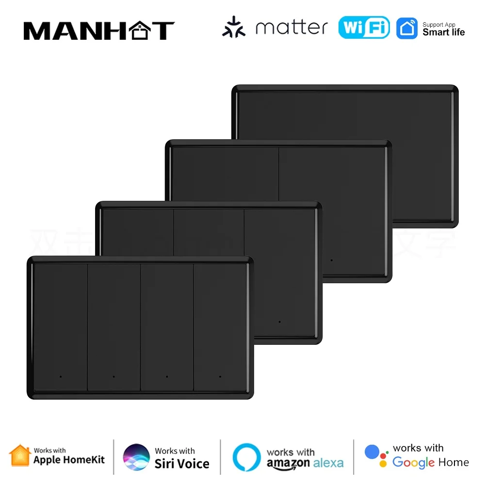 

Tuya Matter WiFi Smart Wall Light Switch 1 2 3 4 Gangs No Neutral Wire &Neutral Wire Push Button Switches Work with Homekit App