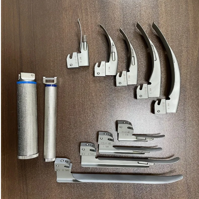 9 sheets (light bulb model) + 2 handles, a set, anesthesia pharyngoscope stainless steel accessories, adult type, children type