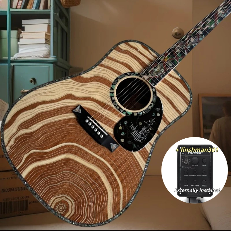 

D300 Type All Solid Wood Acoustic Guitar Glossy Finish Tree of Life Inlay Two-Tone Wood Marquetry Neck-through Free Shipping