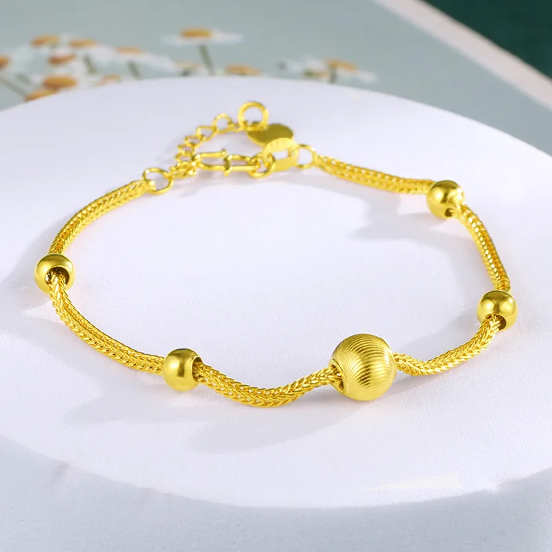 

Fashion 18K Gold Bracelet for Women Small Golden Bead Snake Bone 999 Gold Bracelets Bangle Wedding Engagement Fine Jewelry Gift