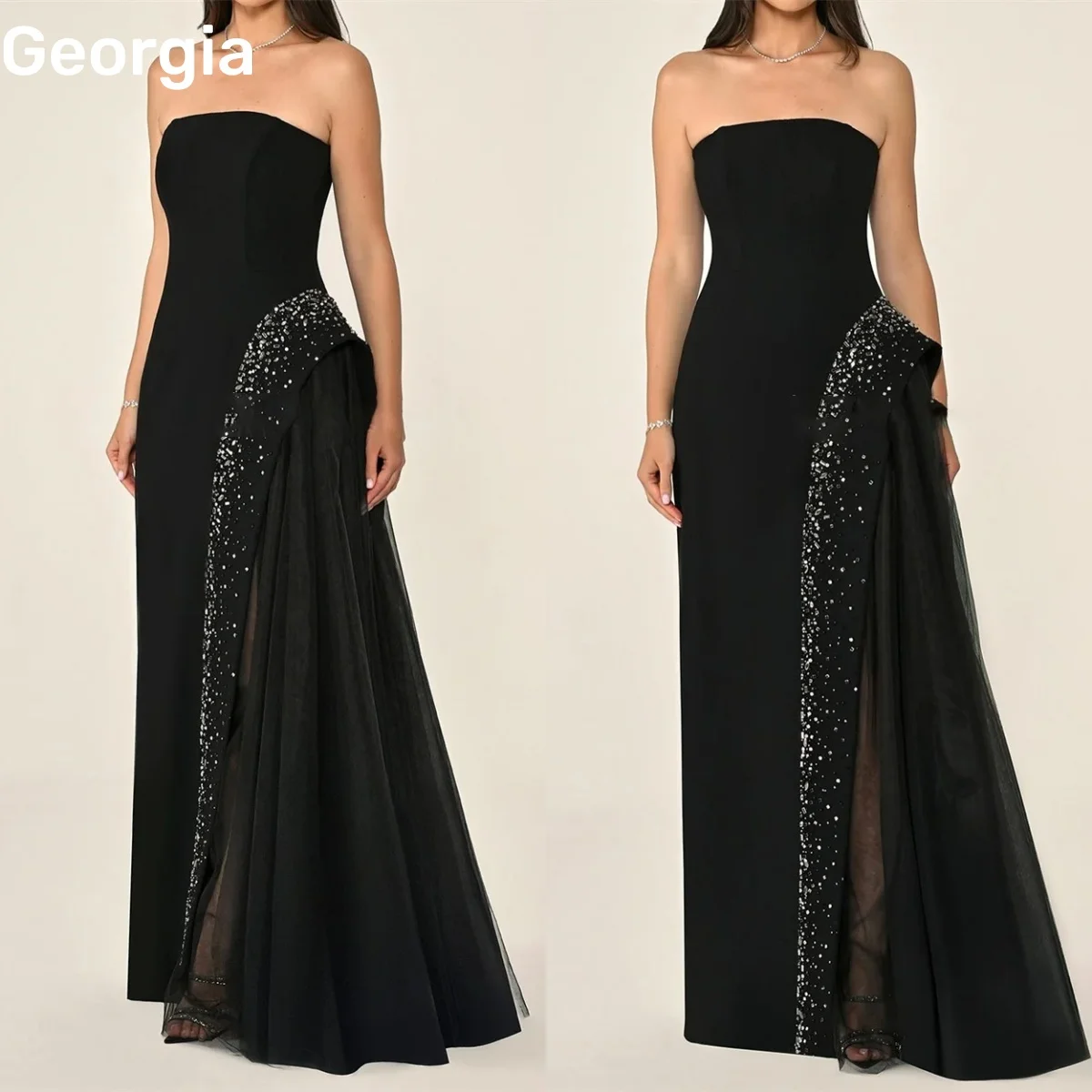 

فساتين سهرة Customize Column Strapless Elegant Party Dresses For Women Floor-Length Beaded Zipper Sleeveless Formal Occasion Dre