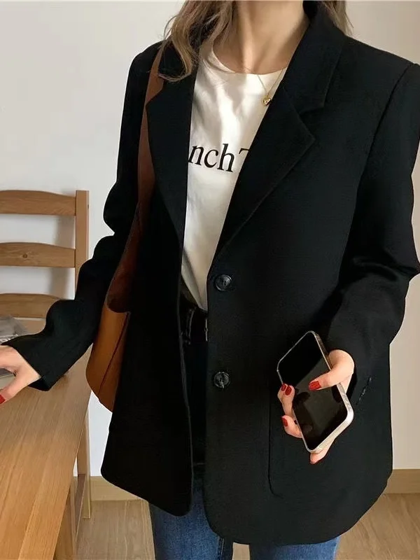 Bla Loose Fit plus Size Women's Suit Jaet Spring Autumn High Waist Korean Sle Commute Long Sve Single Button Coat