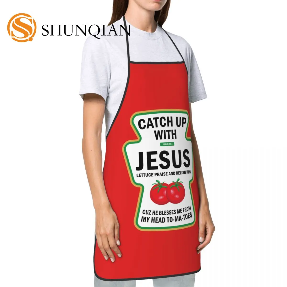 Funny Christian Ketchup Pun Food Meme Apron Adult Women Men Chef Tablier Cuisine for Cooking Kitchen Catch Up With Jesus