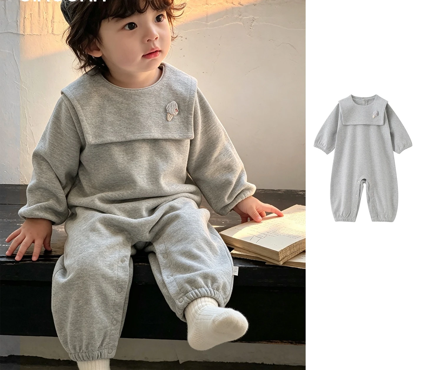 Autumn Newborn Jumpsuit with Drool Bib Set Baby Long Sleeved Shirt Detachable Drool Bib Baby and Toddler Clothing