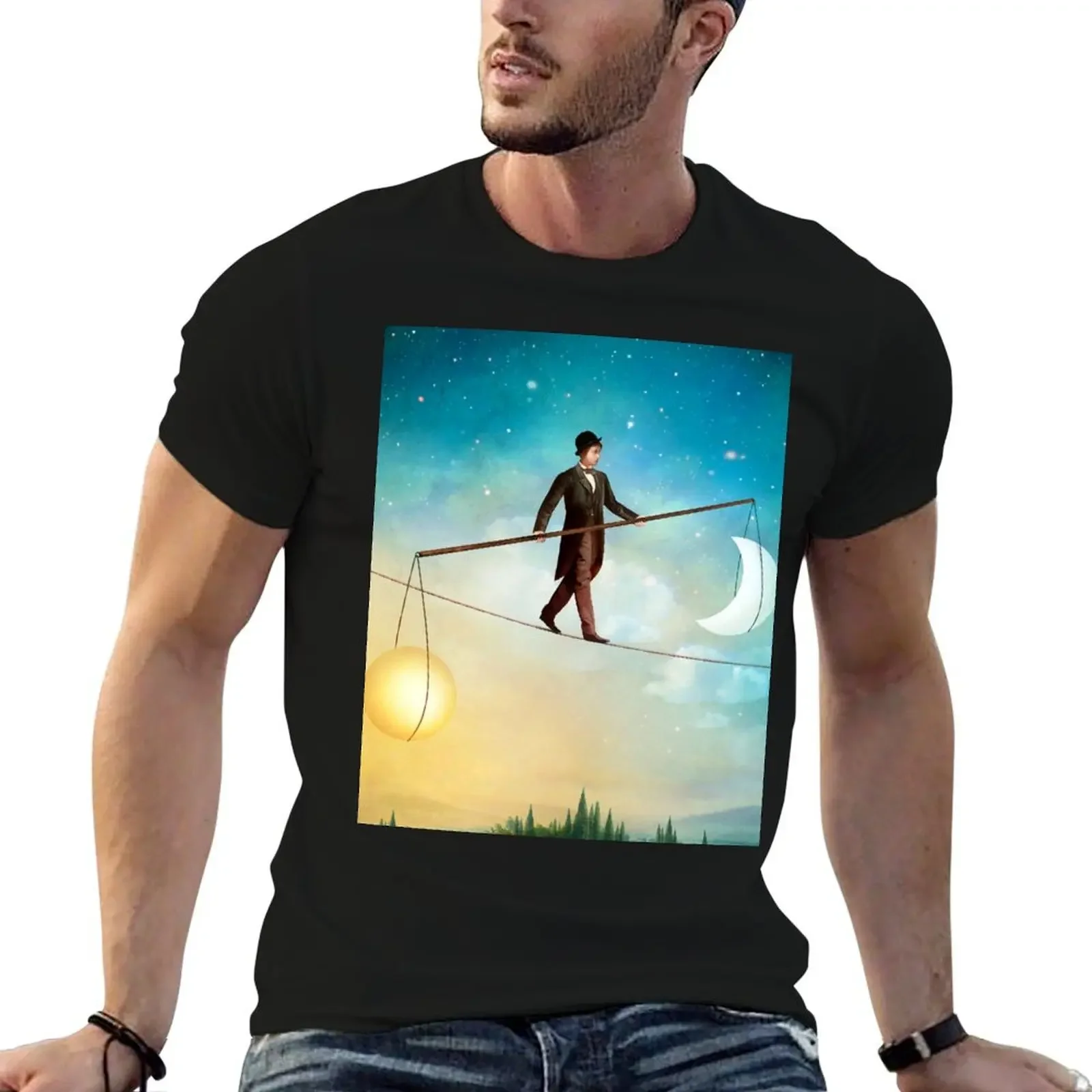 Between Night and Day T-Shirt basketball graphic tees customizeds for a boy summer clothes Men's cotton t-shirt