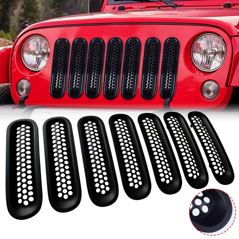 

7 шт. автомобильная передняя гоночная решетка, вставная сетчатая решетка для Jeep Wrangler TJ 1997 1998 1999 2000 2001 2002 2003 2004 2005 2006