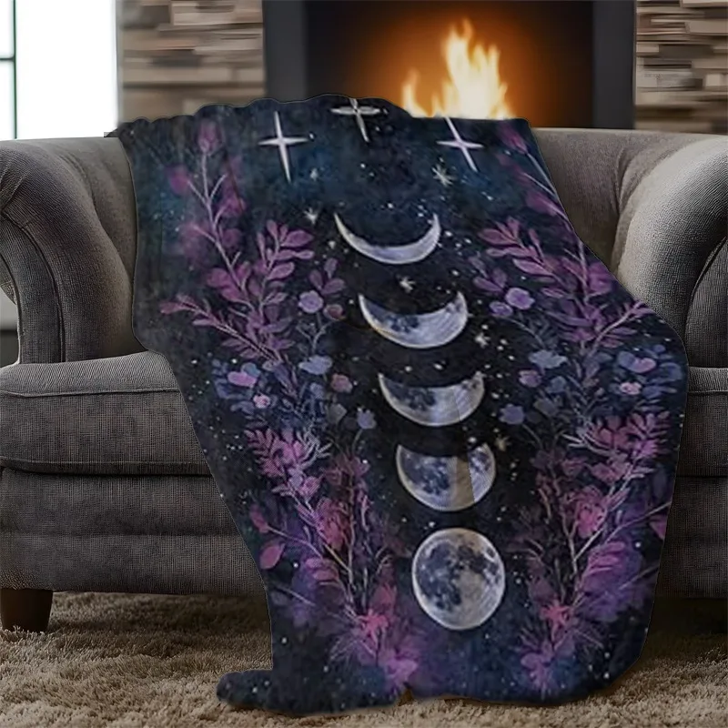 Dark Moon Phases Blanket Celestial Witch Gothic Throw,Lightweight Soft Fleece, Mystery Cabin