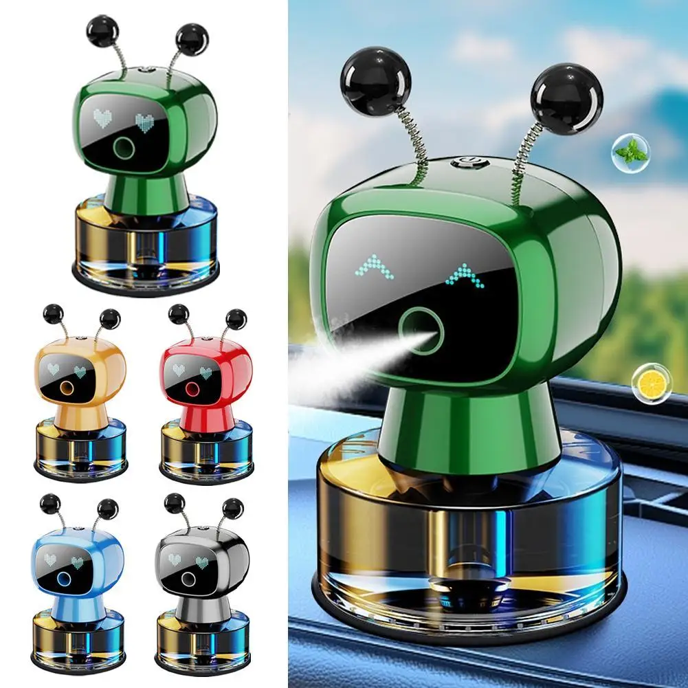 Ambientador inteligente recargable para coche, difusor de aromaterapia automático con diseño robótico, detección de encendido y pulverización automática, decoración para coche