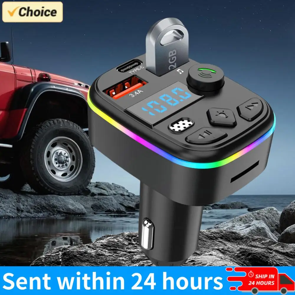 Car Charger Dual USB Type C Car MP3 Player Bluetooth-Compatible 5.3 Support TF Card U Disk Cell Phone Charger Car FM Transmitter