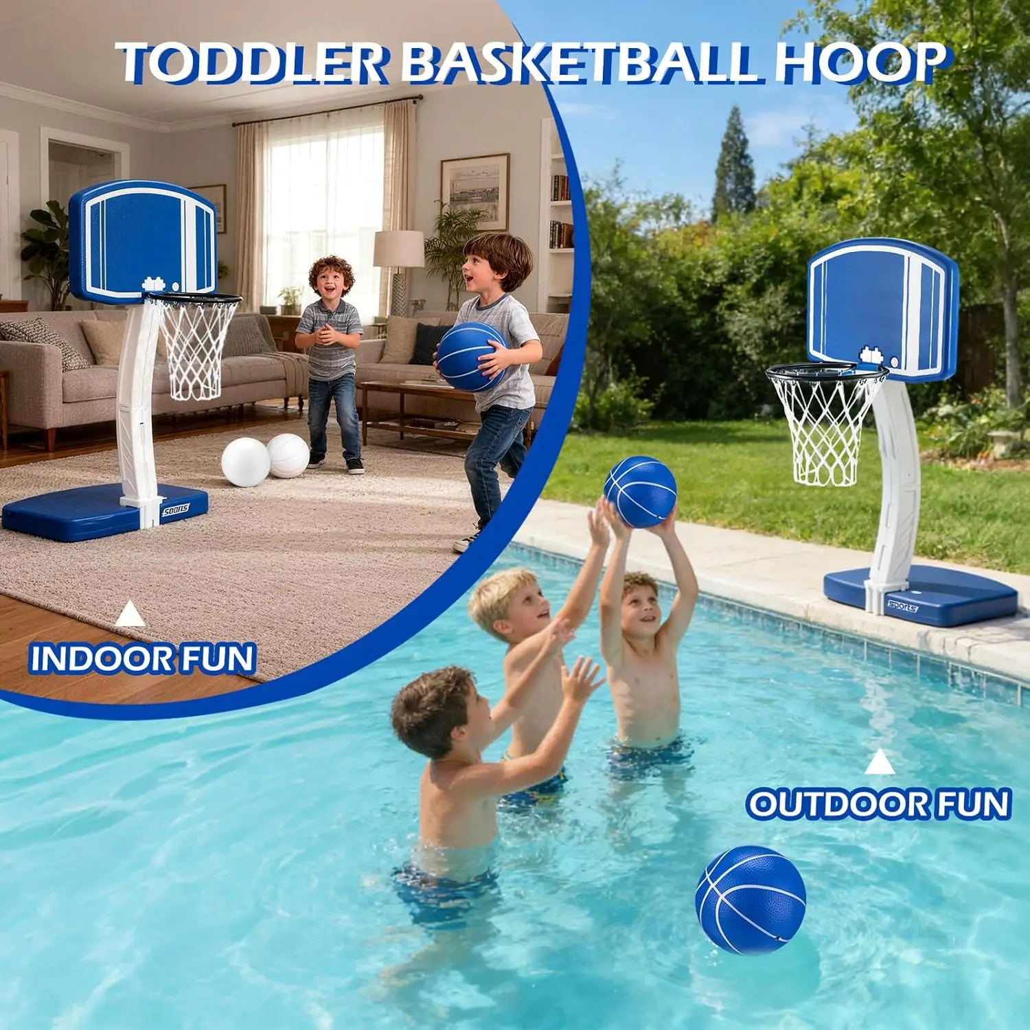 Above Ground Pool Basketball Hoop and Volleyball Net 2-in-1, Outdoor Water Game Toy for Kids Ages 3-12, Teens, Adults Family Poolside Summer Fun view 5