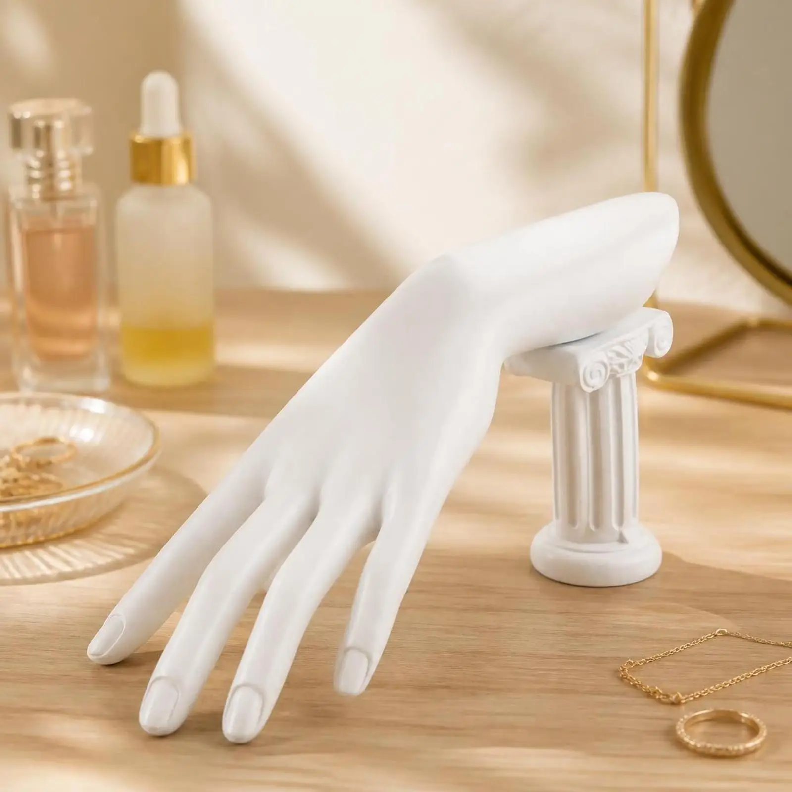 Classic Column Jewelry Display Stand Resin Hand Sculpture for Rings Necklaces Bracelets Earrings Vanity Organizer