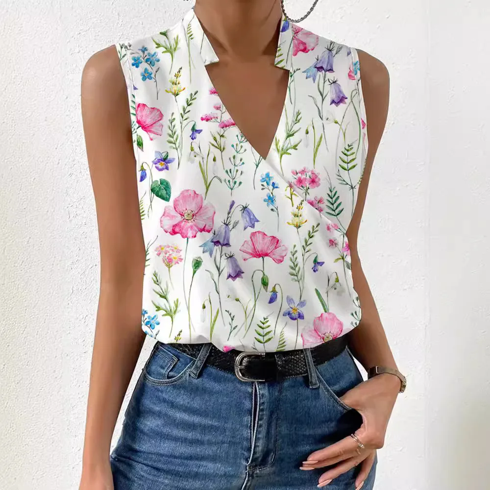

2024 New Women's Shirts Simple Printed Shirts Summer Women's Clothing Top Designer Sleeveless Women's V-neck