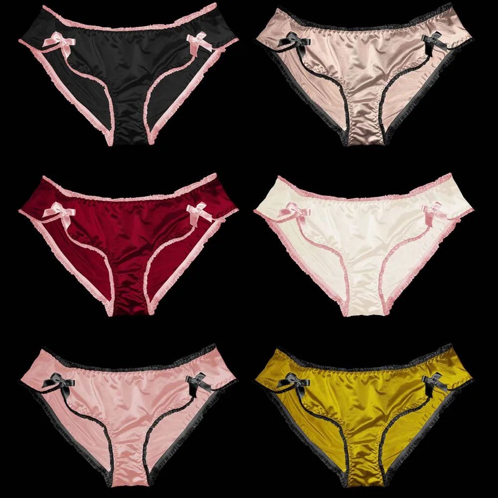 Satin Bow Tie Briefs Silky Panties Ladies Underwear Wooden Ear Panty Lingerie Women Intimates Briefs Underpants Sexy Thong