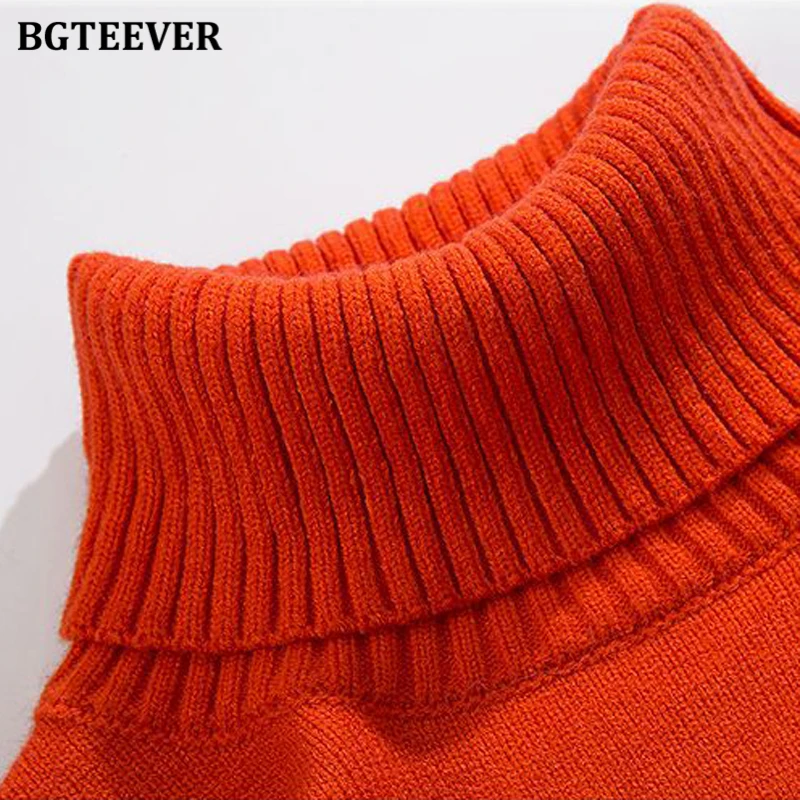 BGTEEVER Fashion Turtleneck Sweaters Women Autumn Winter Warm Pullovers Long Sleeve Loose Ladies Knitting Jumpers