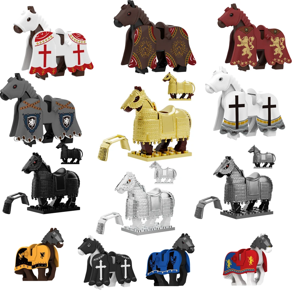 

Medieval Military Cavalry Figures War Horse Animals Building Blocks Knight Weapons Accessories Toys for kids Christmas gifts