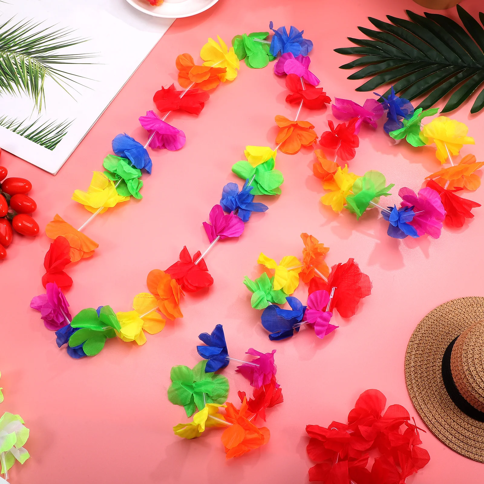 

6 Sets Grass Skirt Suit Tropical Hawaiian Leis Luau Party Adults Outfit Colors Pink Purple Red Plastic Thickening