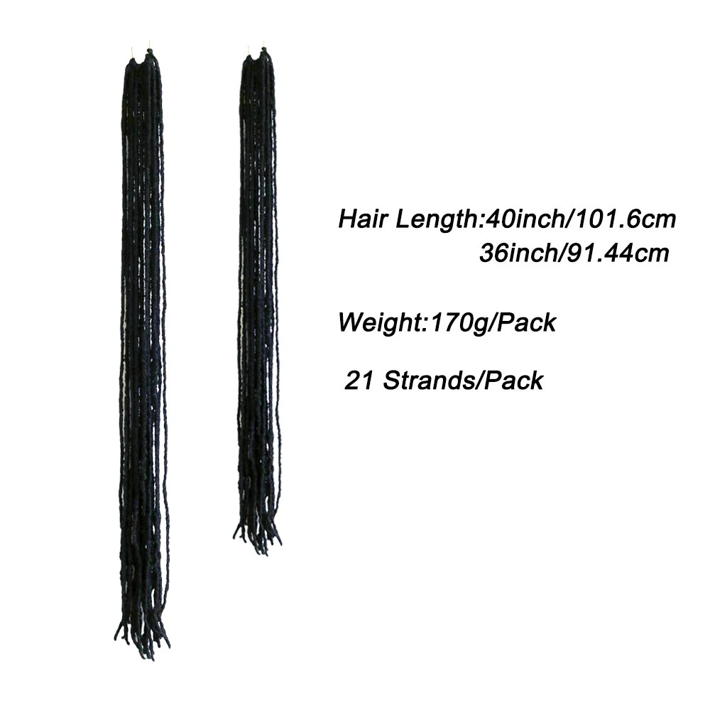 Nu Locs 36–40 Zoll schwarze Faux Locs-Verlängerung, 21 Stränge, weiche Göttin, synthetisches Flechten, Dreadlocks-Haar für Frauen, Häkelhaar