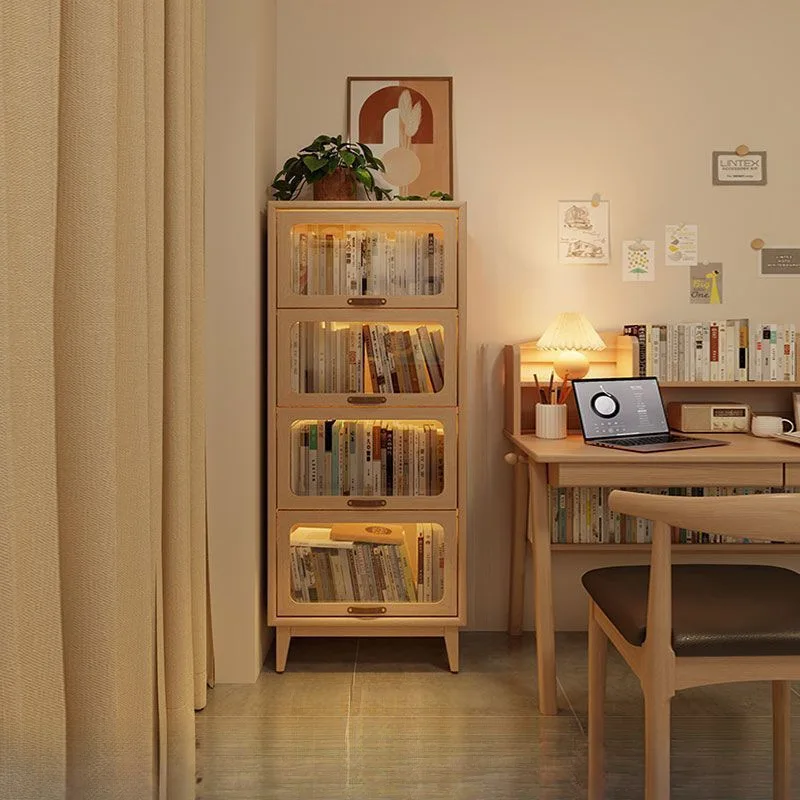Solid wood bookcase household living room multi-layer storage cabinet study floor transparent