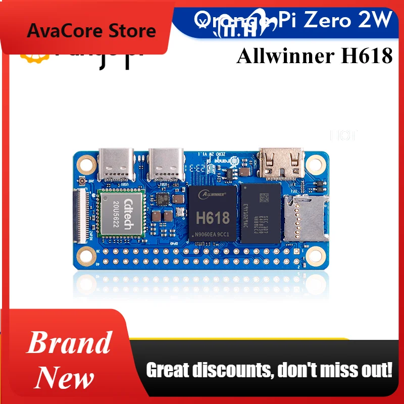 AvaCoreOrange Pi Zero 2W + Expansion Board Single Board Computer 2GB RAM Allwinner H618 WiFi-BT Orange Pi Zero 2 W Development B