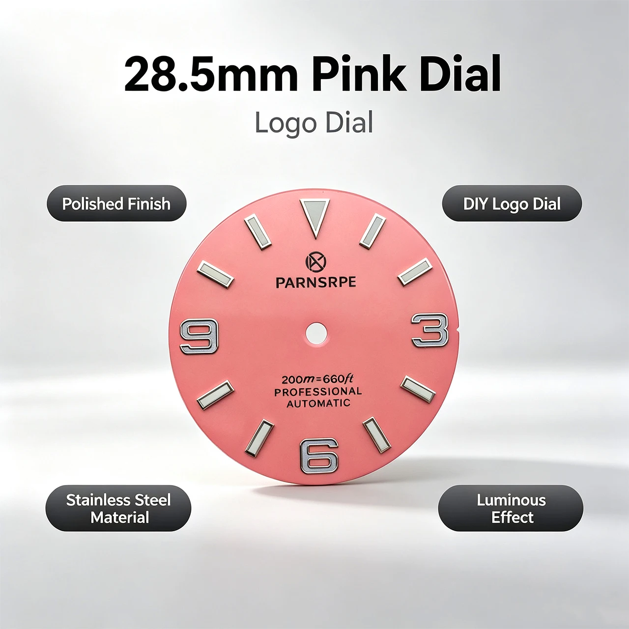 Watch Dial Custom Sterile 28.5Mm - 28,5 mm rosa leuchtendes steriles Zifferblatt