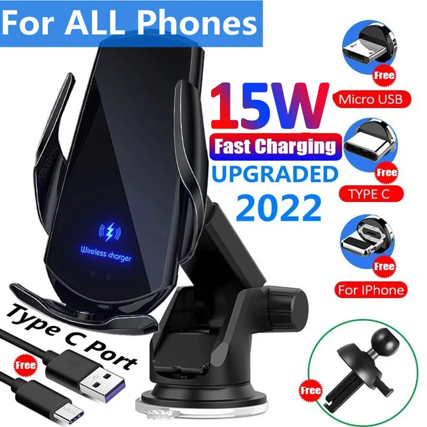 Automatic 15W Car Wireless Charger for iPhone 13 12 11 XR X 8 Samsung S20 S10 Magnetic USB Fast Charging Phone Holder Mount