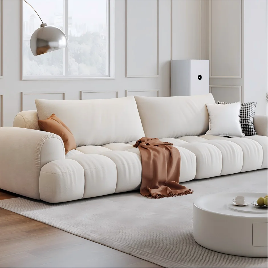 

#Cream Style Cat Scratch Fabric Square Block Straight Sofa Oversized Lazy Sofa for Small Apartment Living Room Home Furniture