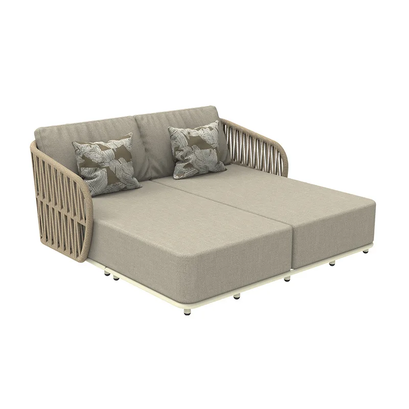 

Outdoor sofa bed Aluminum alloy pull rope garden swimming pool villa Waterproof anti-rust courtyard hotel B & B sofa bed