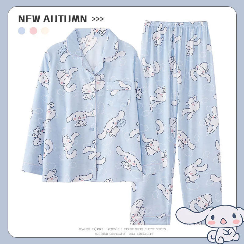 Sanrios Cinnamoroll Pyjama Vrouwen Lente Herfst Anime Hello Kitty Zomer Lange Mouw Dunne Cartoon Leuke Thuis Kleding Pak Katoen