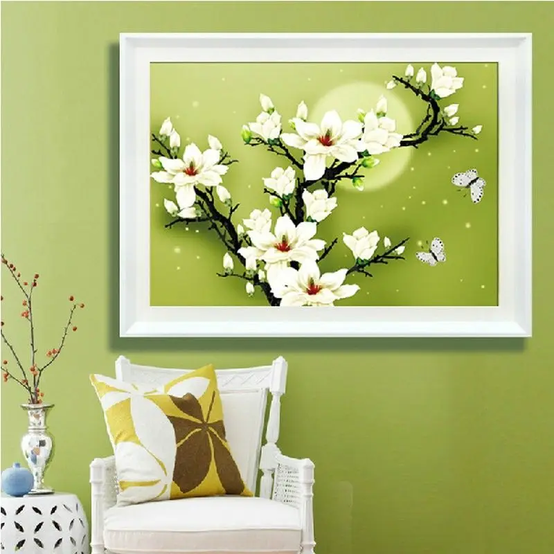 

3D handmade cross stitch finished product with moonlight, magnolia, living room, bedroom, electric meter box painting, modern