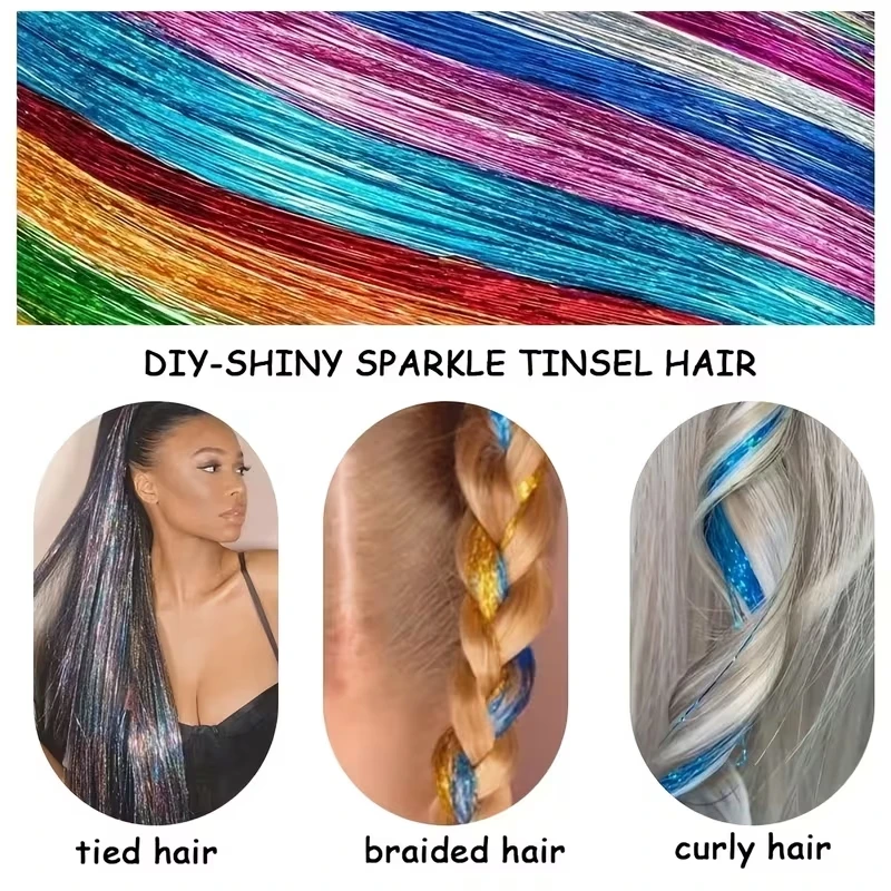 Extensiones de cabello sintético de 24 pulgadas, juego de 3 piezas, con clips, largas y rectas, con mechas de colores para fiestas, para uso diario de mujeres 3