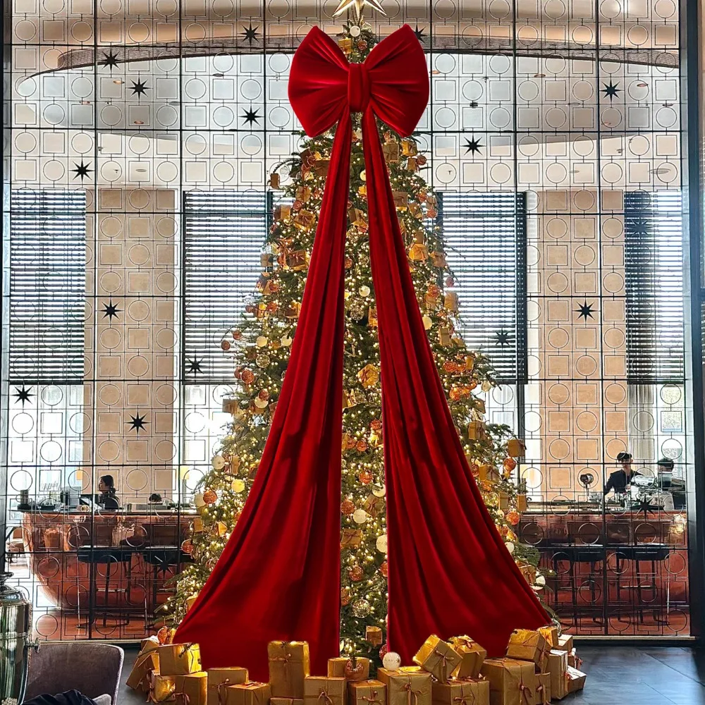Christmas Velvet Bows Hanging Decorations with Long Streamers Xmas Tree Decor for Party Home Wall Room Decoration Accessories