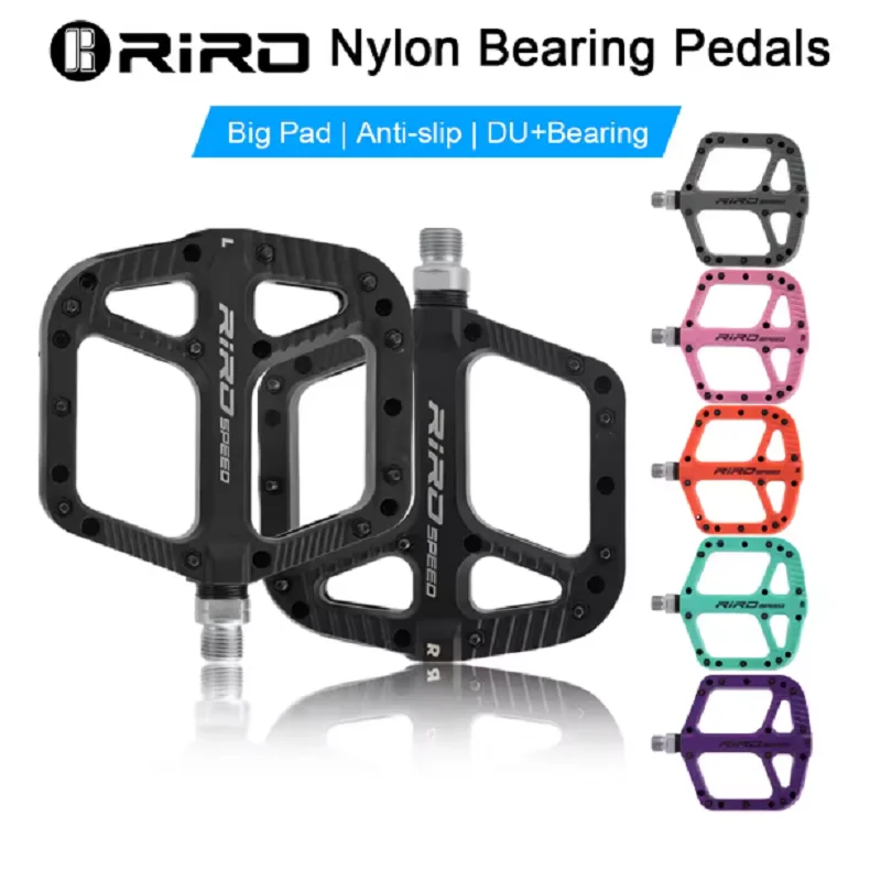 RIRO NL75 Bicycle Nylon Pedals Ultralight DU+Seal Bearings MTB Road Bike Flat Platform Big Tread Pedal Non-Slip Cycling Parts