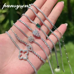 New Trendy 100% 925 Sterling Silver Lab Sapphire High Carbon Diamond Charm Bracelets for Women Wedding Party Fine Jewelry Gift