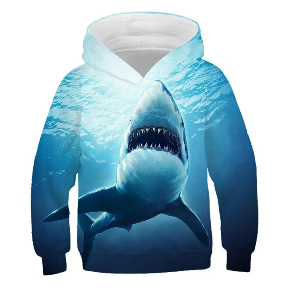 Boy Girl Animal 3D Hoodies Deep Sea Shark Fish Print 4-13Y Children Fashion Hooded Sweatshirts Kids Teen Casual Pullover Clothes