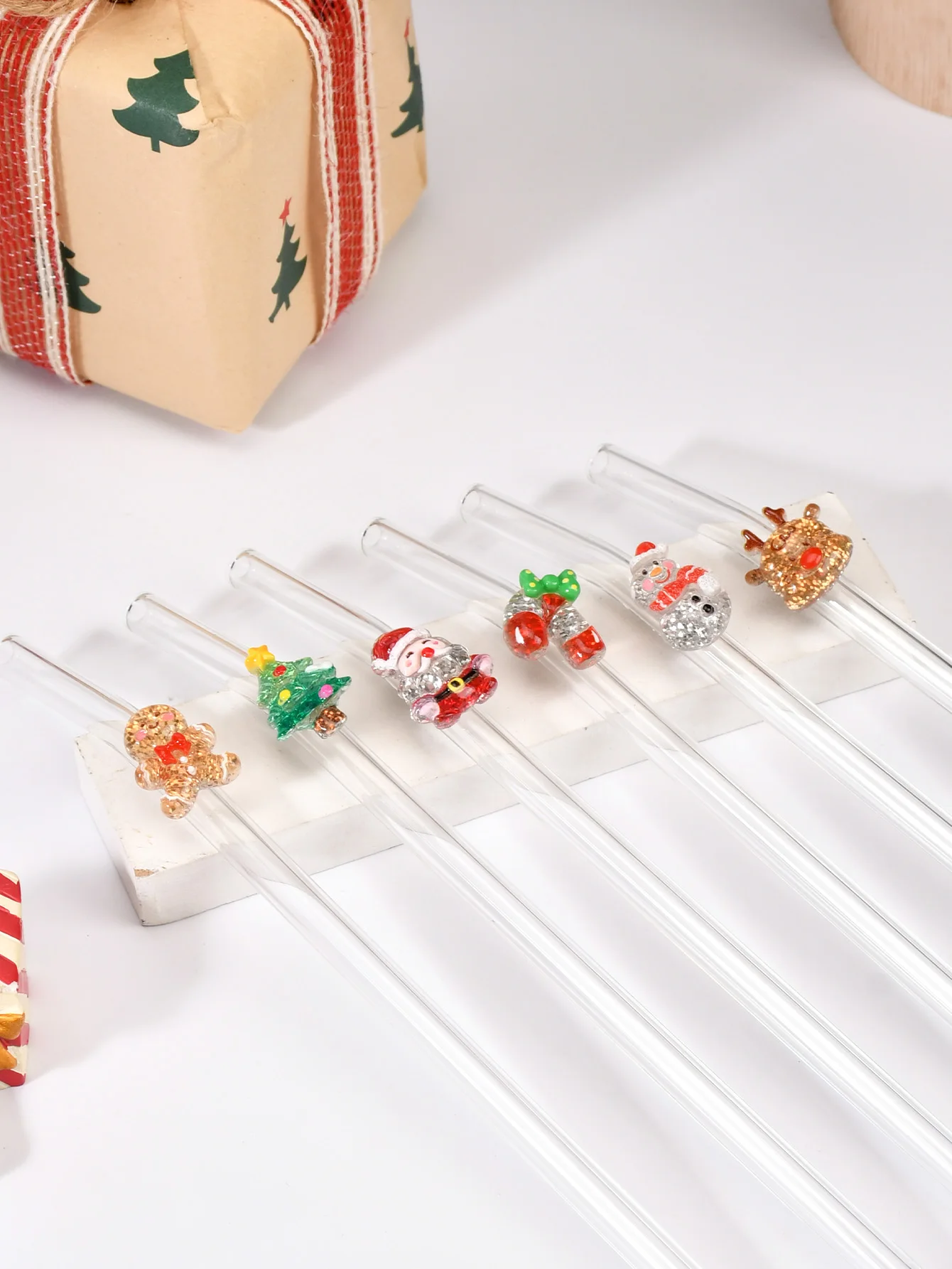 1/6PCS Christmas Limited Edition Glass Straws  | Durable for Cocktails, Boba & Iced Drinks | Perfect for  Parties & Gifting