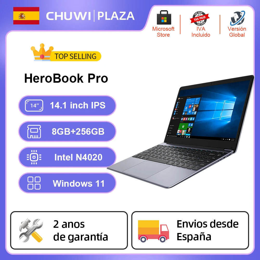 CHUWI 14.1 Inch HeroBook Pro FHD Screen Intel Celeron N4020 Dual Core UHD Graphics 600 GPU 8GB RAM 256GB SSD Windows 11 Laptop