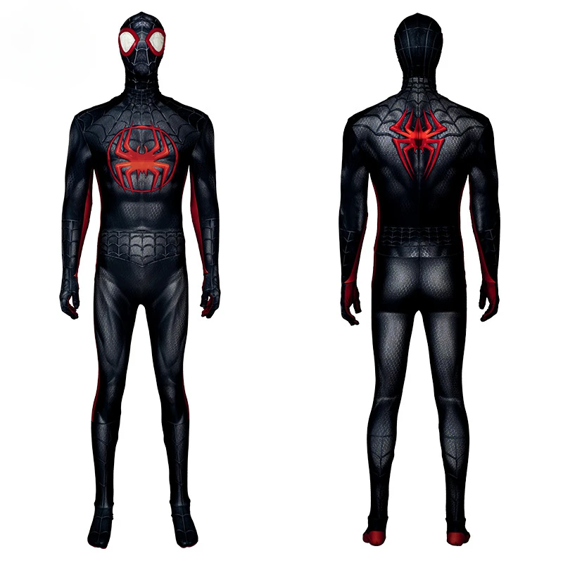 Spider Man: Across the Spider Verse Cosplay Costume Miles Balck Spiderman 1:1 Cos Jumpsuit Headgear Halloween Carnival Party