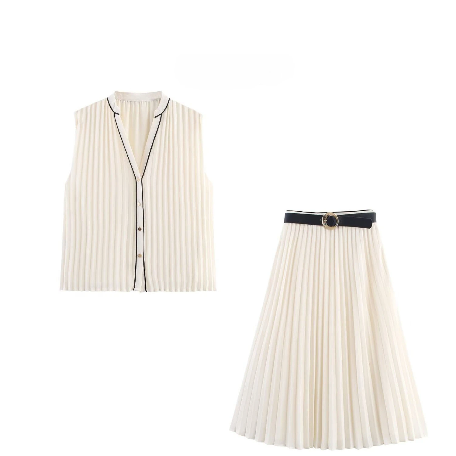 

Новая женская плиссированная рубашка контрастного цвета с плиссированной юбкой-флейтой, комплекты из двух предметов, женские наряды, лето-весна