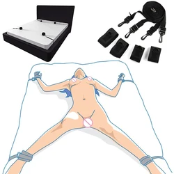 BDSM Restraint Set for Sex with Handcuffs Adult Couple Set SM Slave Sexope Bed Restraints Sex Toy Nylon Handcuff Ankle Cuffs Kit