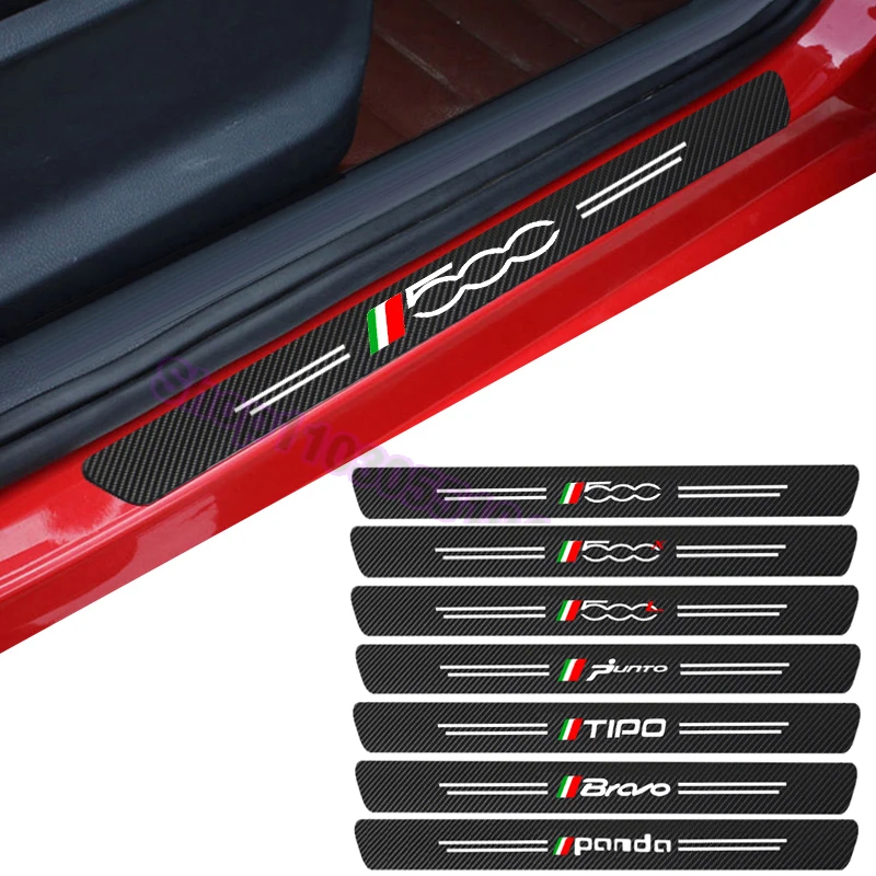 2/4 Pcs Carbon Fiber Car Door Sill Sticker For 500 500l punto tipo panda BRAVO Abarth 595 Auto Accessories