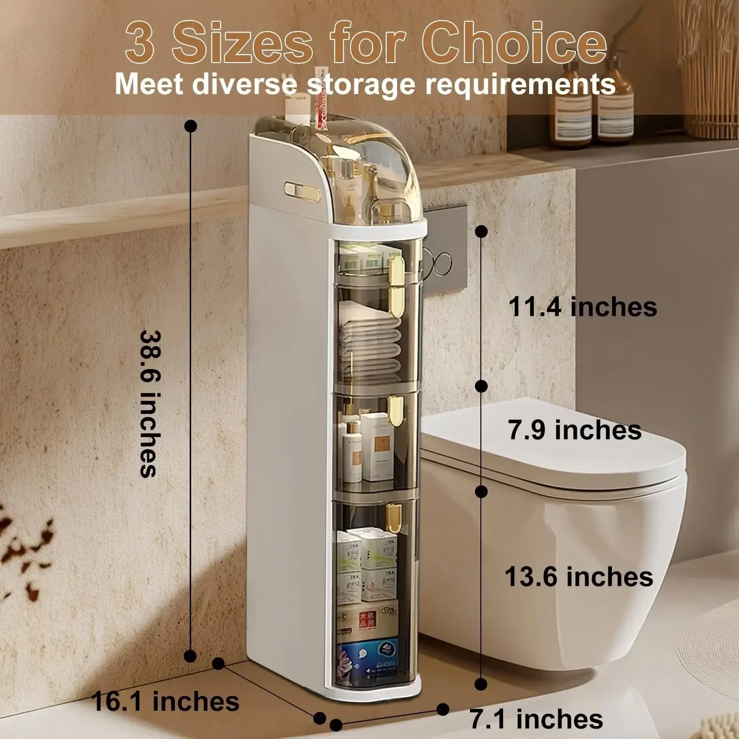 

BestsellerBestsellerBestsellerSlim Bathroom Storage Cabinet, Narrow Rolling Storage Cart with Drawers, Waterproof Bathroom Floor
